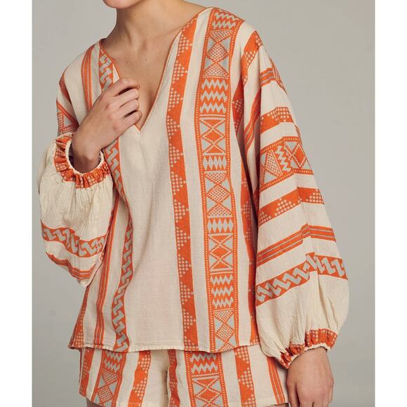 Devotion TWINS Antipsara Puff Sleeve Orange White Stripe Oversized Blouse Xsmall - Picture 1 of 7